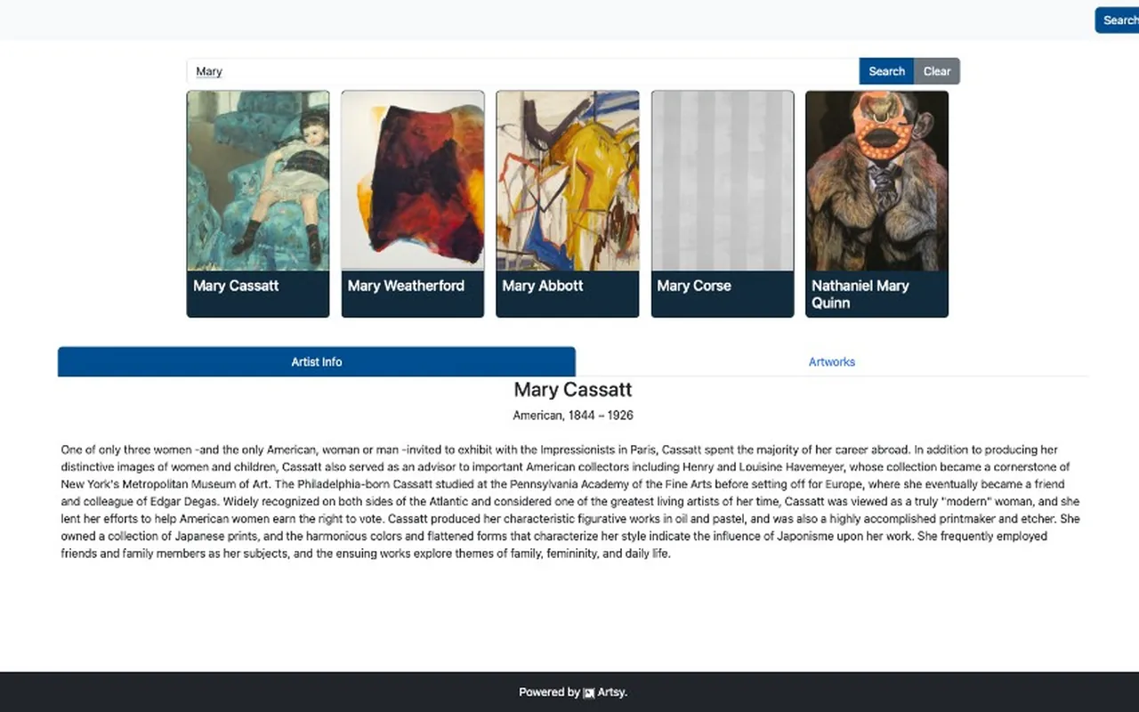 Screenshot of Artist Search App