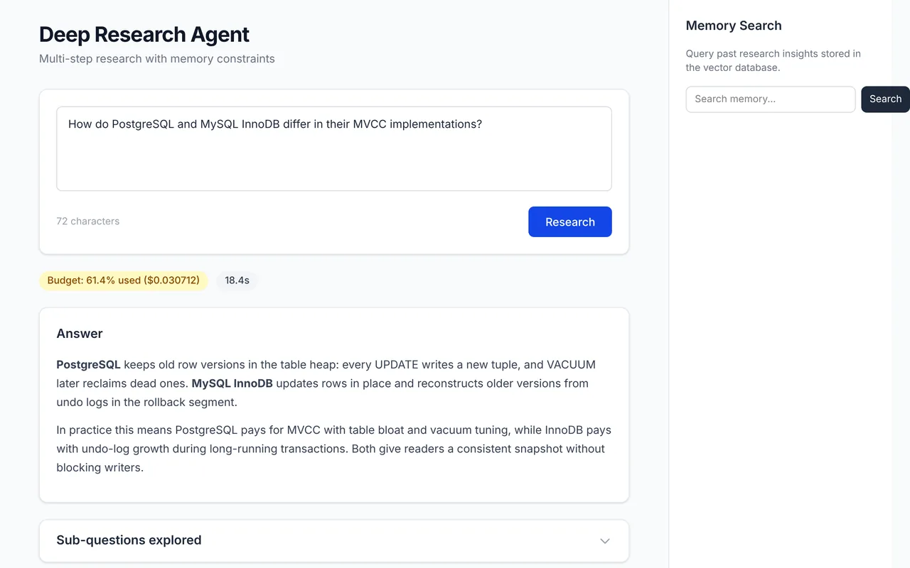 Screenshot of Deep Research Agent