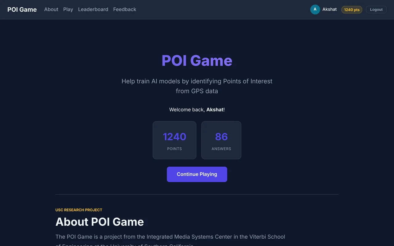 Screenshot of POI Game